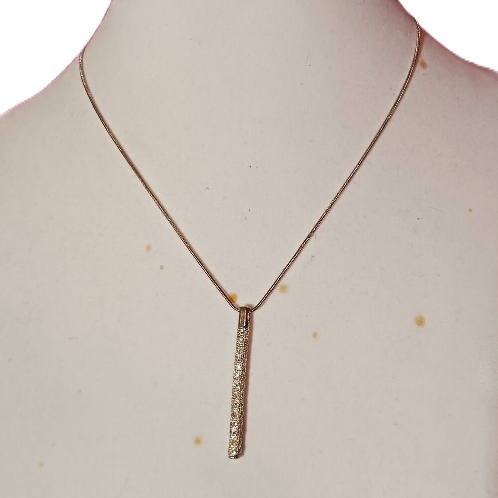 90s Vintage Silver Sparkly Rhinestone Bar Pendant Fashion Necklace - Picture 1 of 8